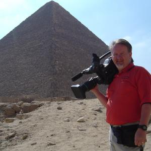 On location at the Giza Plateau outside of Cairo Egypt for RIDDLE OF THE EXODUS