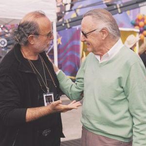 Executive Producer AVI ARAD (left) and Spider-Man creator STAN LEE on the set of Columbia Pictures' action adventure SPIDER-MAN.
