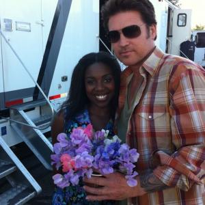 Marsha Regis  Billy Ray Cyrus on the set of Christmas Returns to Canaan 2011