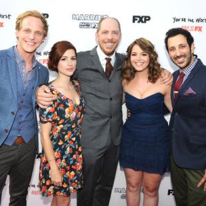 Chris Geere Aya Cash Stephen Falk Kether DonOhue and Desmin Borges attend the premiere screenings for FXs Youre The Worst and Married at Paramount Pictures Studios