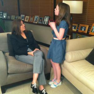 Host Madison Moellers with Hilary Estey McLoughlin, President of Telepictures Productions after her interview for 
