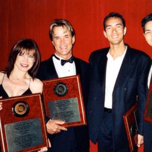 The Untouchables being inducted into the Wordwide Martial Arts Hall of Fame Cynthia Rothrock Richard Norton Vincent and Don the Dragon Wilson