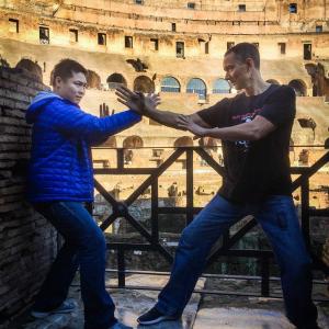 Here at the famed Colosseum in Rome Italy squaring off with Sifu Leo Au Yeung of Wing Chun fame