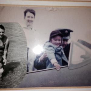 My first time in a plane (Spitfire) at the Royal Air Force Base in Abingdon, England. Here with my Mom. Also Mom and I in my birthplace Aden, Yemen.