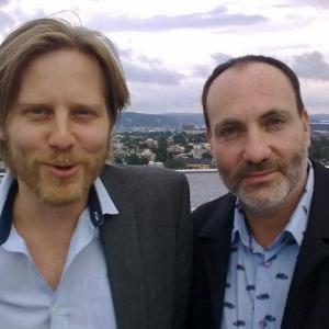 With Kim Bodnia at the set of Tomme tønner (2009)