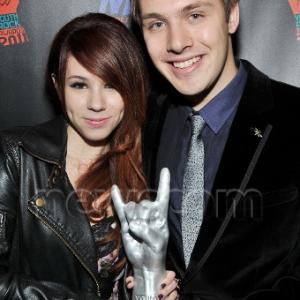 Jillian Rose Reed (Tamara) & Matthew Fahey (Ricky Schwartz)accept award for Best Rockin' Ensemble Cast for AWKWARD. at the 2011 YOUTH ROCK AWARDS in Hollywood!