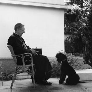 Cardinal James Francis McIntyre with his Kerry Blue Terrier Inky at his Los Angeles home
