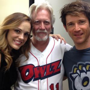 Chris Moir with Bruce Davison and Erin Cahill on the set of 108 Stitches