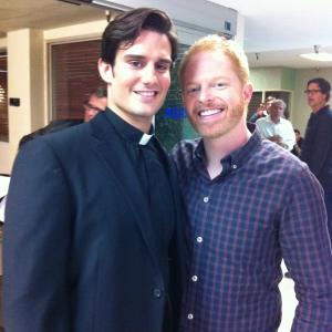 Edward Finlay as Padre with Jesse Tyler Ferguson on the set of Modern Family