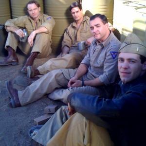 Sean McGowan, Edward Finlay, Donnie Jefco, and Bug Hall on the set of Fortress