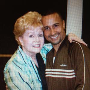 Chuck Maldonado and Actress/Singer/Dancer Debbie Reynolds during rehearsal for one of her stage shows that Chuck Maldonado choreographed