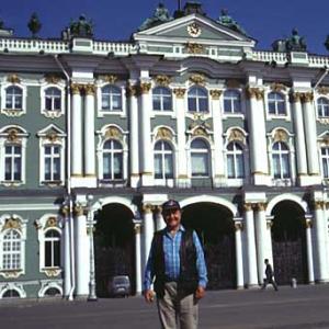 In front of the Hermitage Museum in St Petersberg Russia 1995 while shooting documentary