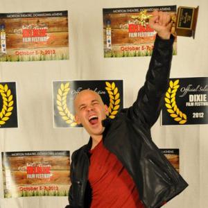 Brian Crewe at the 2012 Dixie Film Festival winning the Best Comedy award for his short film FAR