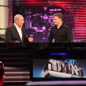 Lior Schleien with Prime Minister of Israel Benjamin Netanyahu at Matzav Hauma TV Show