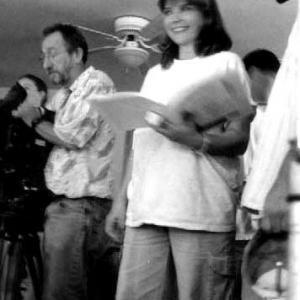Jan Marlyn Reesman directing actors on set of Escaping Jersey L DP John Huneck  R AD Price Carson