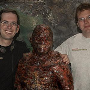 On the Brotherhood of Blood set Codirectors Michael Roesch left and Peter Scheerer right with a dead burnt vampire