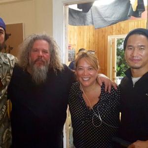 On the set of GUN with Marc Boone Jr., Producer MaryAnn Tanedo, and Cinematographer Darrin P. Nim