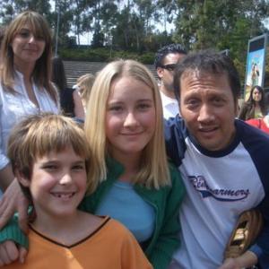 David and his sister Madison with Rob Schneider at The Benchwarrmers promotional game