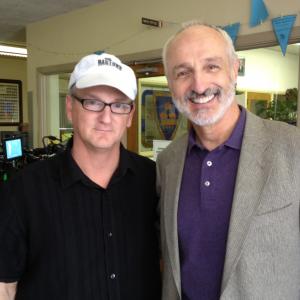 Roger Lindley and Michael Gross on the set of Meant to Be