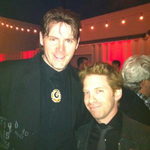 Derek Maki with Seth Green at the Robot Chicken 100th Episode party in Los Angeles, CA.