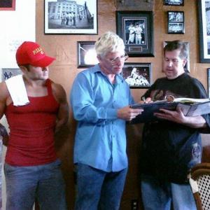 actor Scott Senofonte, director Michael Donahue and Exec Producer Tom Tangen on the Pizzacola Pizzeria Pooltime set.