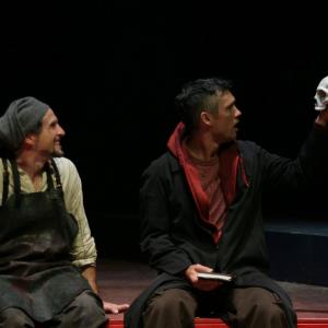 Jeremiah Kissel as gravedigger, left, with Jeffrey Donovan as Hamlet, 2006
