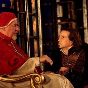 Ed Herrmann as Pope Urban VIII with Jeremiah Kissel as Niccollini in Two Gentlemen of Florence Boston 2008