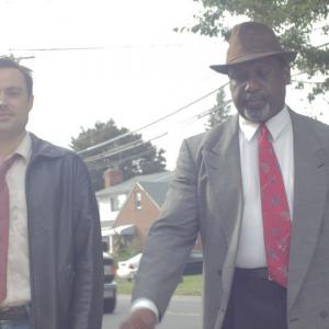 Matt W. Cody as FINCHER in BLOOD SLAUGHTER MASSACRE. Pictured with Byron Michael Howard (R).