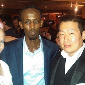 This is me with one of my fellow Captain Phillips cast members Barkhad Abdi and with my lovely date professional cosplayer Toni Darling at the LA Premiere of Captain Phillips screened at the Academy of Motion Picture Arts and Sciences