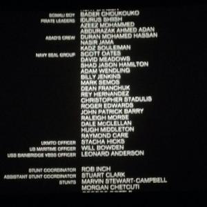 My proud sister took this photo of the credits for CAPTAIN PHILLIPS Since shes the reason I got into acting after retiring from the State Police I guess she has every reason to be proud