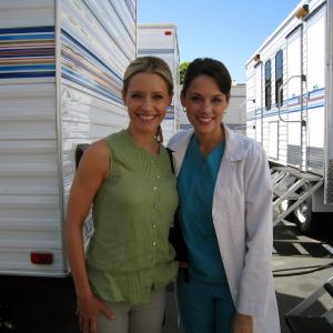 KaDee Strickland and Tessa Munro (as Dr. Campbell) on the set of 