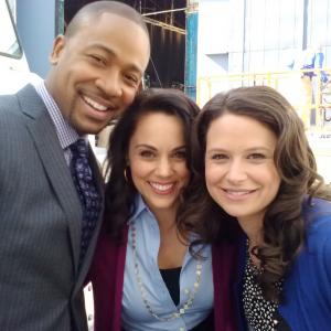 Columbus Short, Tessa Munro and Katie Lowes on the set of ABC's 