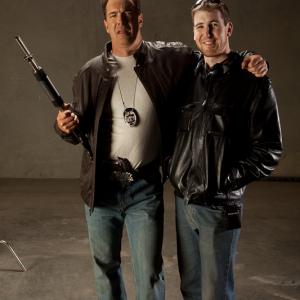 Justin Lutsky and Patrick Warburton on the set of The Action Heros Guide To Saving Lives