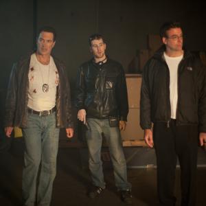 Justin Lutsky, Patrick Warburton and Clint Carmichael on the set of 