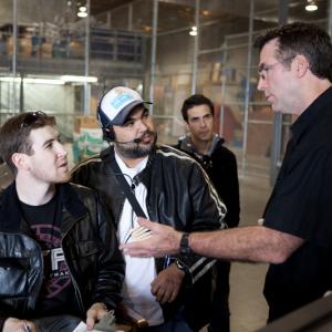 Justin Lutsky Clint Carmichael Opie Cooper and Brett Simmons on the set of The Action Heros Guide To Saving Lives
