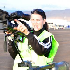 RENO NV  SEPTEMBER 15 2011 Director Kim Furst filming Flying the Feathered Edge The Bob Hoover Project during the 2011 Reno National Air Races at Stead Field