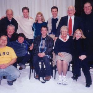 Mark Eisenstein Brian Dusseau Suki Weston Joseph Del Giodice Edward Asner Peter Linari Nick Taylor Charles Balcer Bobby Faust Brian Backer Estelle Parsons and Katrina Oost at a New York gathering honoring director Tom OHorgan