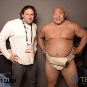 Joe Floccari and with Sumo wrestler Byamba in Las Vegas