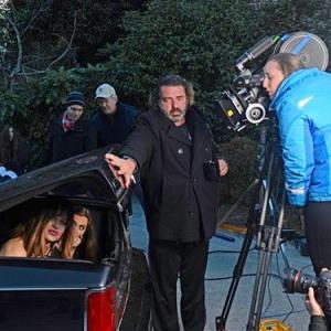 Director writer and actor Angus MacFadyen directing the witch scene in the truck of the Limo On set with Olivia Maxwell as Witch 1