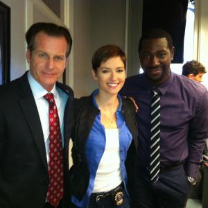 On the set of Taxi Brooklyn with Chyler Leigh and Jacky Ido