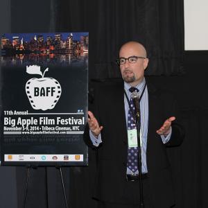 Filmmaker Daniel Azarian speaking at Tribeca Cinemas at the 11th Annual Big Apple Film Festival in New York City