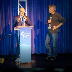 Director Daniel Azarian (left) speaking at the 11th Annual San Francisco International Ocean Film Festival, with moderator Andy Thornley (right).