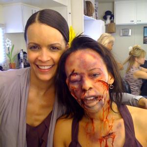 Rahvaunia in the Criminal Minds makeup trailer wher Dead Me Body Double