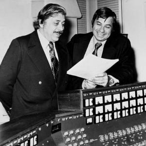 LR Robert B Sherman Richard M Sherman at Abbey Road Recording Studios in London England 1976 during The Sherman Brothers Songbook sessions