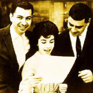 Photo taken circa 1960 during a recording session left to right Richard M Sherman Annette Funicello Robert B Sherman