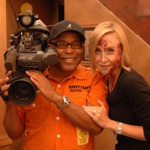 Derek M. Allen, Lisa Breckenridge on the set of Texas Chain Saw Massacre at Universal City for Good Day LA