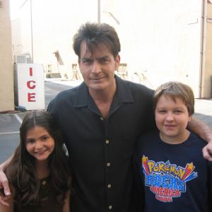 With Charlie Sheen  Angus T Jones on set of Two  12 Men