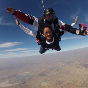 Faye Peters takes a tandem skydive for the Skydive for Rhinos campaign. As featured on 50/50 (SABC2).