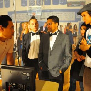 Ivan Flipz Velez with Jon Chu and Harry Shum Jr on the set of The LXD League of Extraordinary Dancers TV series
