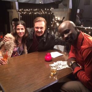 Etienne Eckert, Steven Wiig, and Mike Colter on the set of 